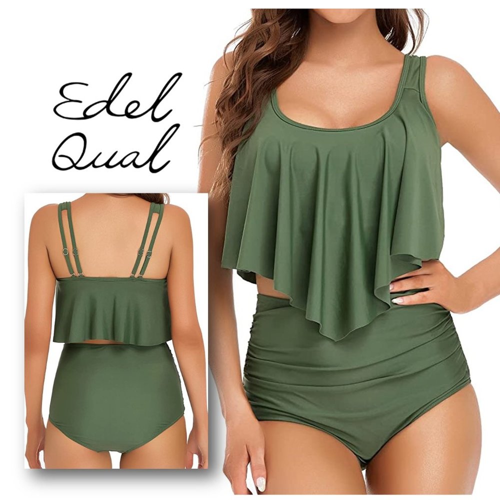 EDELQUAL 2-Piece Ruffled Flounce Top w/High Waist Bottom Swimsuit 🏖️ NEW…